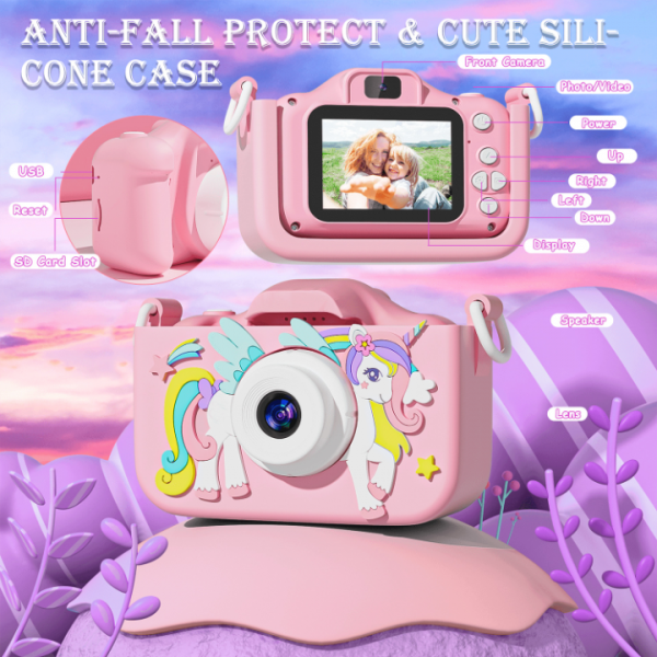 RIVGOT Kids Camera, 20MP Digital Camera for Age 3-5, Toddler Camera with HD IPS Screen, Time-Lapse, Games, USB Rechargeable, Pink