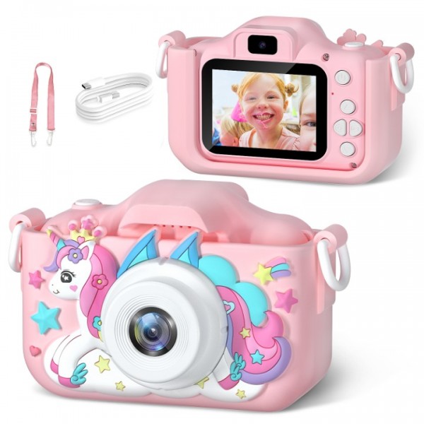 RIVGOT Kids Camera, Toy Camera for Kids Aged 3 4 5 6 7 8 9 10 11 12, 1080P HD Toddler Digital Video Camera, Children's Camera for Boys and Girls, Perfect Christmas & Birthday Gifts - Pink