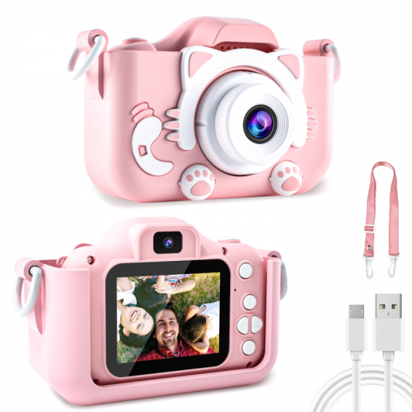 RIVGOT Kids Camera, Toy Camera for Kids Aged 3 4 5 6 7 8 9 10 11 12, 1080P HD Toddler Digital Video Camera, Children's Camera for Boys and Girls, Perfect Christmas & Birthday Gifts - Pink