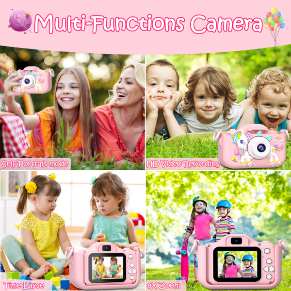 RIVGOT Kids Camera for Girls Birthday Camera for Kids Age 3-6 Kids Digital Camera for 7 8 9 10 11 12 Year Old (Pink) 